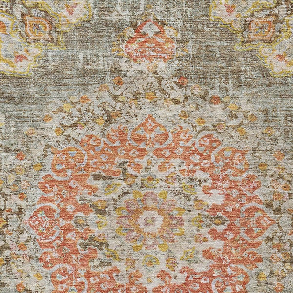 HomeRoots 5' Brown Floral Medallion Area Rug - Durable, Washable Indoor/Outdoor Rug for Elegant Spaces 8' X 10' 607839