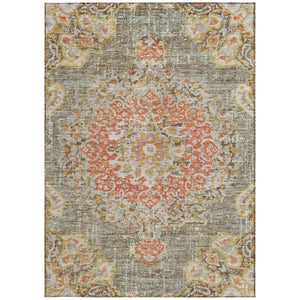 HomeRoots 5' Brown Floral Medallion Area Rug - Durable, Washable Indoor/Outdoor Rug for Elegant Spaces 9' X 12' 607840