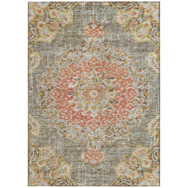 HomeRoots 5' Brown Floral Medallion Area Rug - Durable, Washable Indoor/Outdoor Rug for Elegant Spaces 9' X 12' 607840