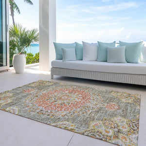 HomeRoots 5' Brown Floral Medallion Area Rug - Durable, Washable Indoor/Outdoor Rug for Elegant Spaces 9' X 12' 607840