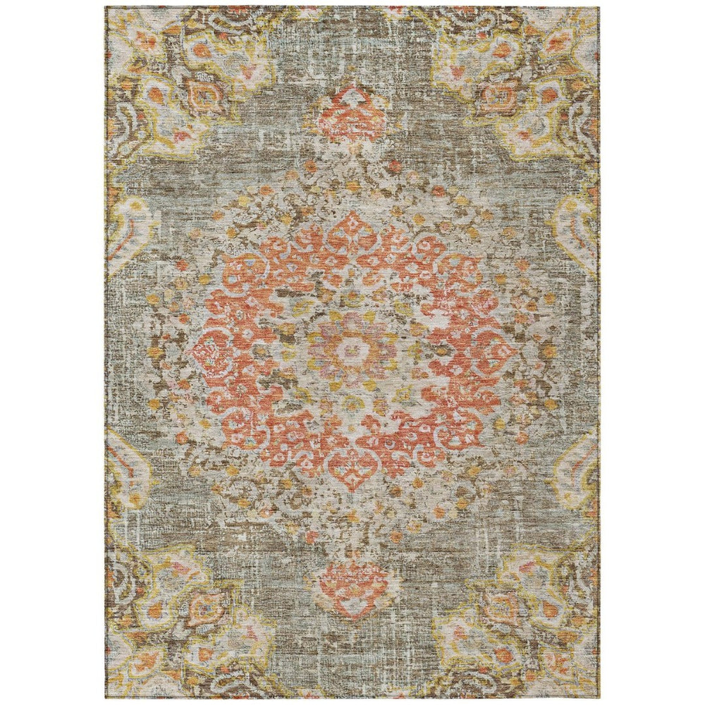 HomeRoots 5' Brown Floral Medallion Area Rug - Durable, Washable Indoor/Outdoor Rug for Elegant Spaces 9' X 12' 607840