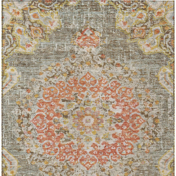HomeRoots 5' Brown Floral Medallion Area Rug - Durable, Washable Indoor/Outdoor Rug for Elegant Spaces 9' X 12' 607840