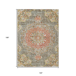 HomeRoots 5' Brown Floral Medallion Area Rug - Durable, Washable Indoor/Outdoor Rug for Elegant Spaces 10' X 14' 607841