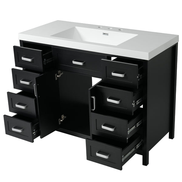 English Elm Christopher Knight Home® - 48" Bathroom Vanity with Sink Combo | 2 Doors 8 Soft-Close Drawers, Resin Top, Pine Legs Black N759S337621B