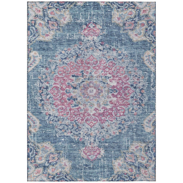 HomeRoots 5' Blue Floral Medallion Area Rug - Stylish, Washable, Indoor/Outdoor, Durable & Easy Care for Any Space 5' X 8' 607843