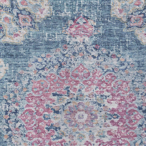 HomeRoots 5' Blue Floral Medallion Area Rug - Stylish, Washable, Indoor/Outdoor, Durable & Easy Care for Any Space 5' X 8' 607843