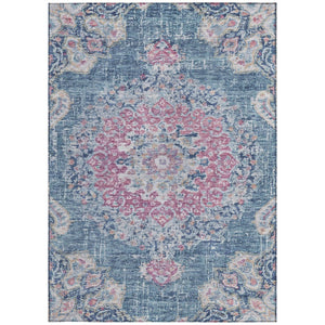 HomeRoots 5' Blue Floral Medallion Area Rug - Stylish, Washable, Indoor/Outdoor, Durable & Easy Care for Any Space 8' X 10' 607845