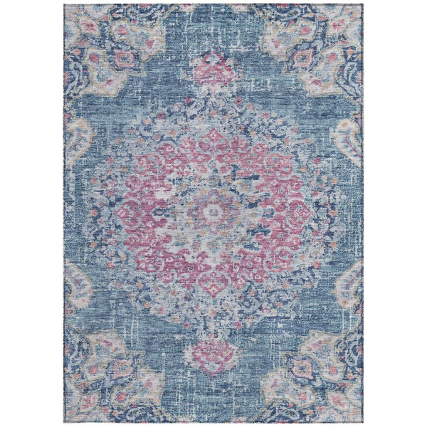 HomeRoots 5' Blue Floral Medallion Area Rug - Stylish, Washable, Indoor/Outdoor, Durable & Easy Care for Any Space 8' X 10' 607845