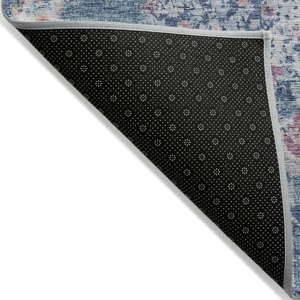 HomeRoots 5' Blue Floral Medallion Area Rug - Stylish, Washable, Indoor/Outdoor, Durable & Easy Care for Any Space 8' X 10' 607845