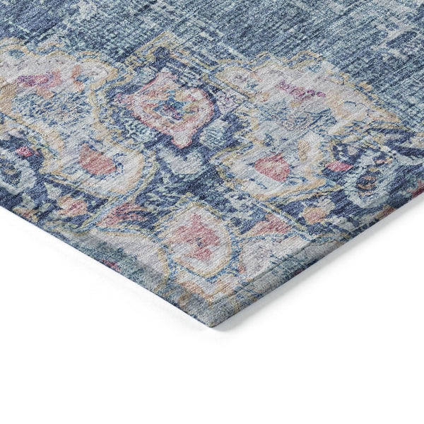 HomeRoots 5' Blue Floral Medallion Area Rug - Stylish, Washable, Indoor/Outdoor, Durable & Easy Care for Any Space 9' X 12' 607846
