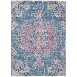 HomeRoots 5' Blue Floral Medallion Area Rug - Stylish, Washable, Indoor/Outdoor, Durable & Easy Care for Any Space 10' X 14' 607847