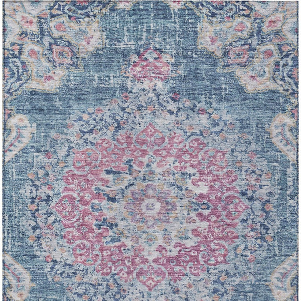 HomeRoots 5' Blue Floral Medallion Area Rug - Stylish, Washable, Indoor/Outdoor, Durable & Easy Care for Any Space 10' X 14' 607847