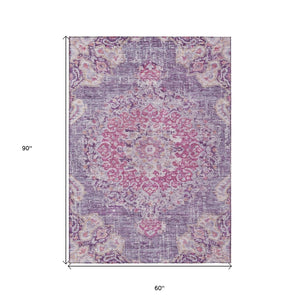 HomeRoots 5' Purple Floral Medallion Area Rug - Washable, Durable, Chic Accent for Indoor & Outdoor Spaces 5' X 8' 607849