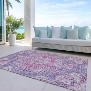 HomeRoots 5' Purple Floral Medallion Area Rug - Washable, Durable, Chic Accent for Indoor & Outdoor Spaces 5' X 8' 607849