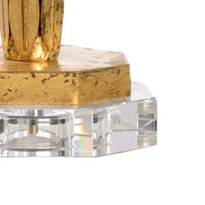 Wildwood Palm Palm Island Lamp Sculptural Antique Gold Leaf With Clear Crystal Base & White Linen Shade—Luxe Coastal 36.5" 60785