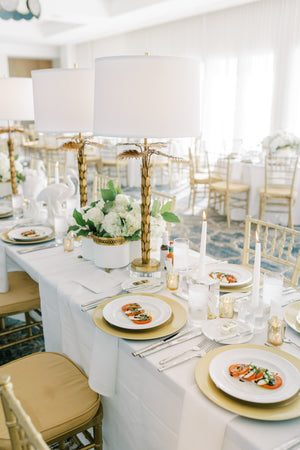 Wildwood Palm Palm Island Lamp Sculptural Antique Gold Leaf With Clear Crystal Base & White Linen Shade—Luxe Coastal 36.5" 60785