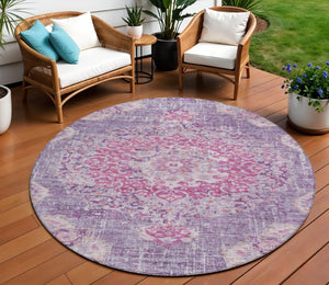 HomeRoots 5' Purple Floral Medallion Area Rug - Washable, Durable, Chic Accent for Indoor & Outdoor Spaces 8' Round 607850