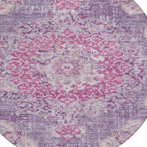 HomeRoots 5' Purple Floral Medallion Area Rug - Washable, Durable, Chic Accent for Indoor & Outdoor Spaces 8' Round 607850