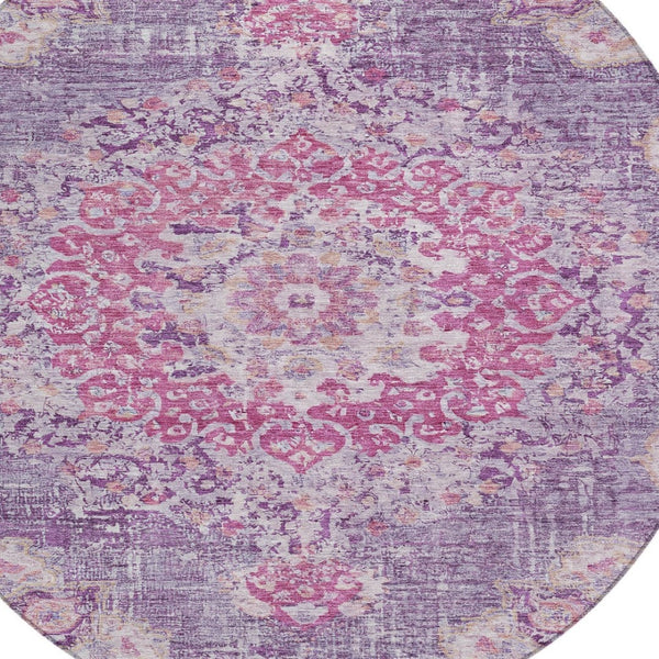 HomeRoots 5' Purple Floral Medallion Area Rug - Washable, Durable, Chic Accent for Indoor & Outdoor Spaces 8' Round 607850