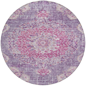 HomeRoots 5' Purple Floral Medallion Area Rug - Washable, Durable, Chic Accent for Indoor & Outdoor Spaces 8' Round 607850