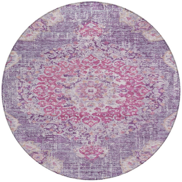 HomeRoots 5' Purple Floral Medallion Area Rug - Washable, Durable, Chic Accent for Indoor & Outdoor Spaces 8' Round 607850