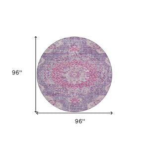 HomeRoots 5' Purple Floral Medallion Area Rug - Washable, Durable, Chic Accent for Indoor & Outdoor Spaces 8' Round 607850
