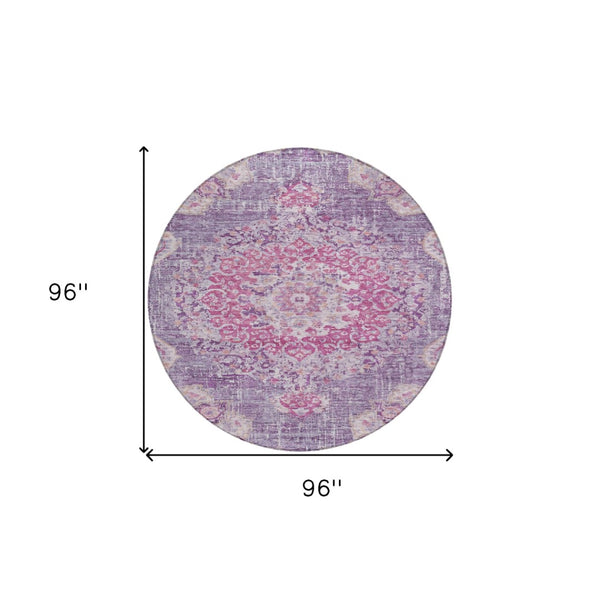 HomeRoots 5' Purple Floral Medallion Area Rug - Washable, Durable, Chic Accent for Indoor & Outdoor Spaces 8' Round 607850