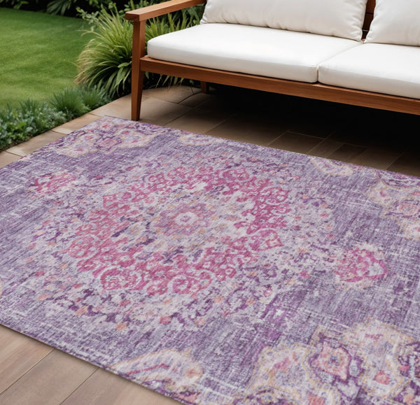 HomeRoots 5' Purple Floral Medallion Area Rug - Washable, Durable, Chic Accent for Indoor & Outdoor Spaces 8' X 10' 607851