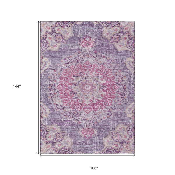 HomeRoots 5' Purple Floral Medallion Area Rug - Washable, Durable, Chic Accent for Indoor & Outdoor Spaces 9' X 12' 607852