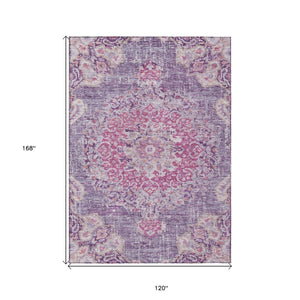 HomeRoots 5' Purple Floral Medallion Area Rug - Washable, Durable, Chic Accent for Indoor & Outdoor Spaces 10' X 14' 607853