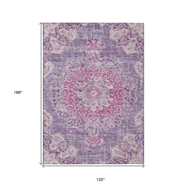 HomeRoots 5' Purple Floral Medallion Area Rug - Washable, Durable, Chic Accent for Indoor & Outdoor Spaces 10' X 14' 607853