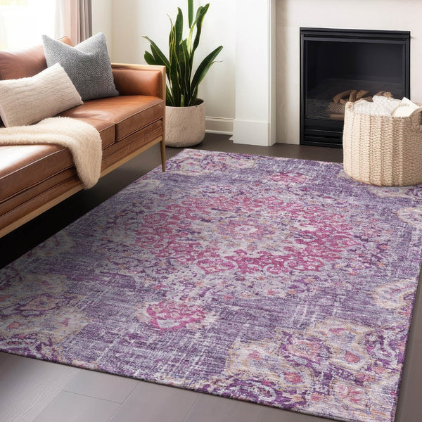 HomeRoots 5' Purple Floral Medallion Area Rug - Washable, Durable, Chic Accent for Indoor & Outdoor Spaces 10' X 14' 607853