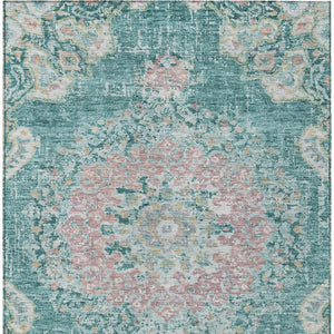HomeRoots 5' Teal Blue Floral Medallion Indoor Outdoor Rug – Durable, Washable, Versatile for Any Space 5' X 8' 607855