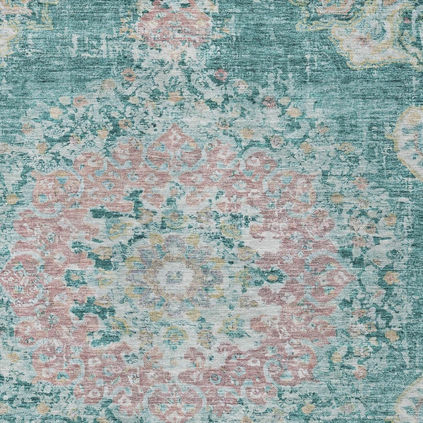 HomeRoots 5' Teal Blue Floral Medallion Indoor Outdoor Rug – Durable, Washable, Versatile for Any Space 5' X 8' 607855