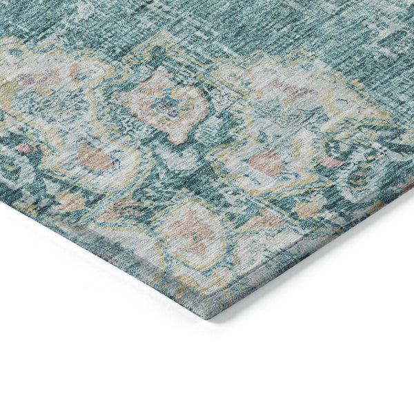HomeRoots 5' Teal Blue Floral Medallion Indoor Outdoor Rug – Durable, Washable, Versatile for Any Space 8' X 10' 607857