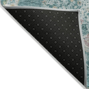 HomeRoots 9' Teal Blue Floral Medallion Area Rug - Durable, Washable, Perfect for Indoor & Outdoor Spaces! 607858