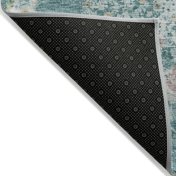 HomeRoots 5' Teal Blue Floral Medallion Indoor Outdoor Rug – Durable, Washable, Versatile for Any Space 10' X 14' 607859