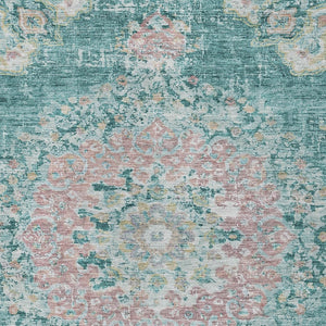 HomeRoots 5' Teal Blue Floral Medallion Indoor Outdoor Rug – Durable, Washable, Versatile for Any Space 10' X 14' 607859