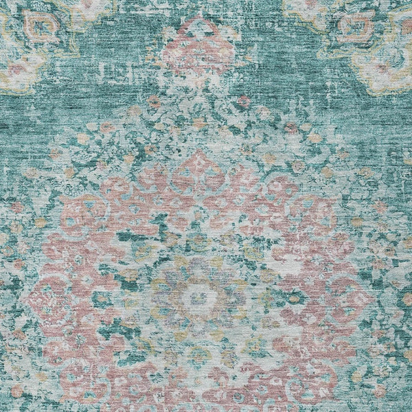 HomeRoots 5' Teal Blue Floral Medallion Indoor Outdoor Rug – Durable, Washable, Versatile for Any Space 10' X 14' 607859