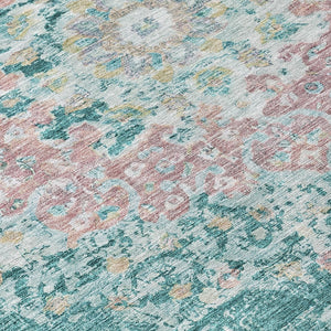 HomeRoots 5' Teal Blue Floral Medallion Indoor Outdoor Rug – Durable, Washable, Versatile for Any Space 10' X 14' 607859