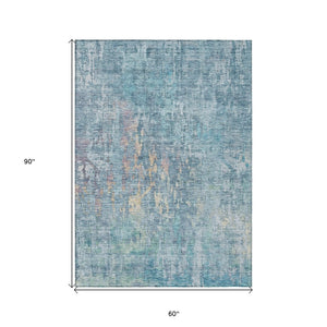 HomeRoots 5' Blue Abstract Washable Area Rug - Modern Indoor/Outdoor Design for Effortless Style & Durability 5' X 8' 607861