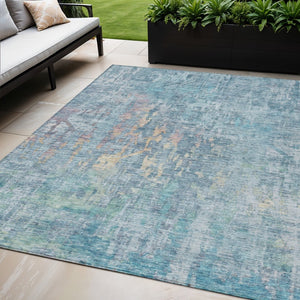 HomeRoots 5' Blue Abstract Washable Area Rug - Modern Indoor/Outdoor Design for Effortless Style & Durability 5' X 8' 607861