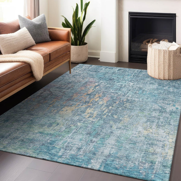 HomeRoots 5' Blue Abstract Washable Area Rug - Modern Indoor/Outdoor Design for Effortless Style & Durability 5' X 8' 607861
