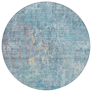 HomeRoots 5' Blue Abstract Washable Area Rug - Modern Indoor/Outdoor Design for Effortless Style & Durability 8' Round 607862