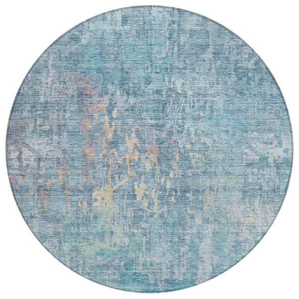 HomeRoots 5' Blue Abstract Washable Area Rug - Modern Indoor/Outdoor Design for Effortless Style & Durability 8' Round 607862