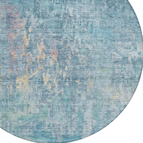 HomeRoots 5' Blue Abstract Washable Area Rug - Modern Indoor/Outdoor Design for Effortless Style & Durability 8' Round 607862