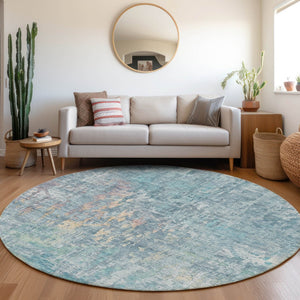 HomeRoots 5' Blue Abstract Washable Area Rug - Modern Indoor/Outdoor Design for Effortless Style & Durability 8' Round 607862