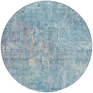 HomeRoots 5' Blue Abstract Washable Area Rug - Modern Indoor/Outdoor Design for Effortless Style & Durability 8' Round 607862