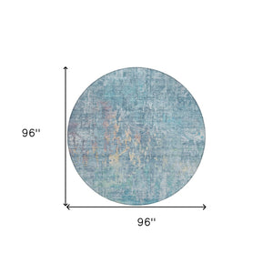 HomeRoots 5' Blue Abstract Washable Area Rug - Modern Indoor/Outdoor Design for Effortless Style & Durability 8' Round 607862
