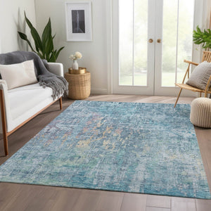 HomeRoots 5' Blue Abstract Washable Area Rug - Modern Indoor/Outdoor Design for Effortless Style & Durability 8' X 10' 607863